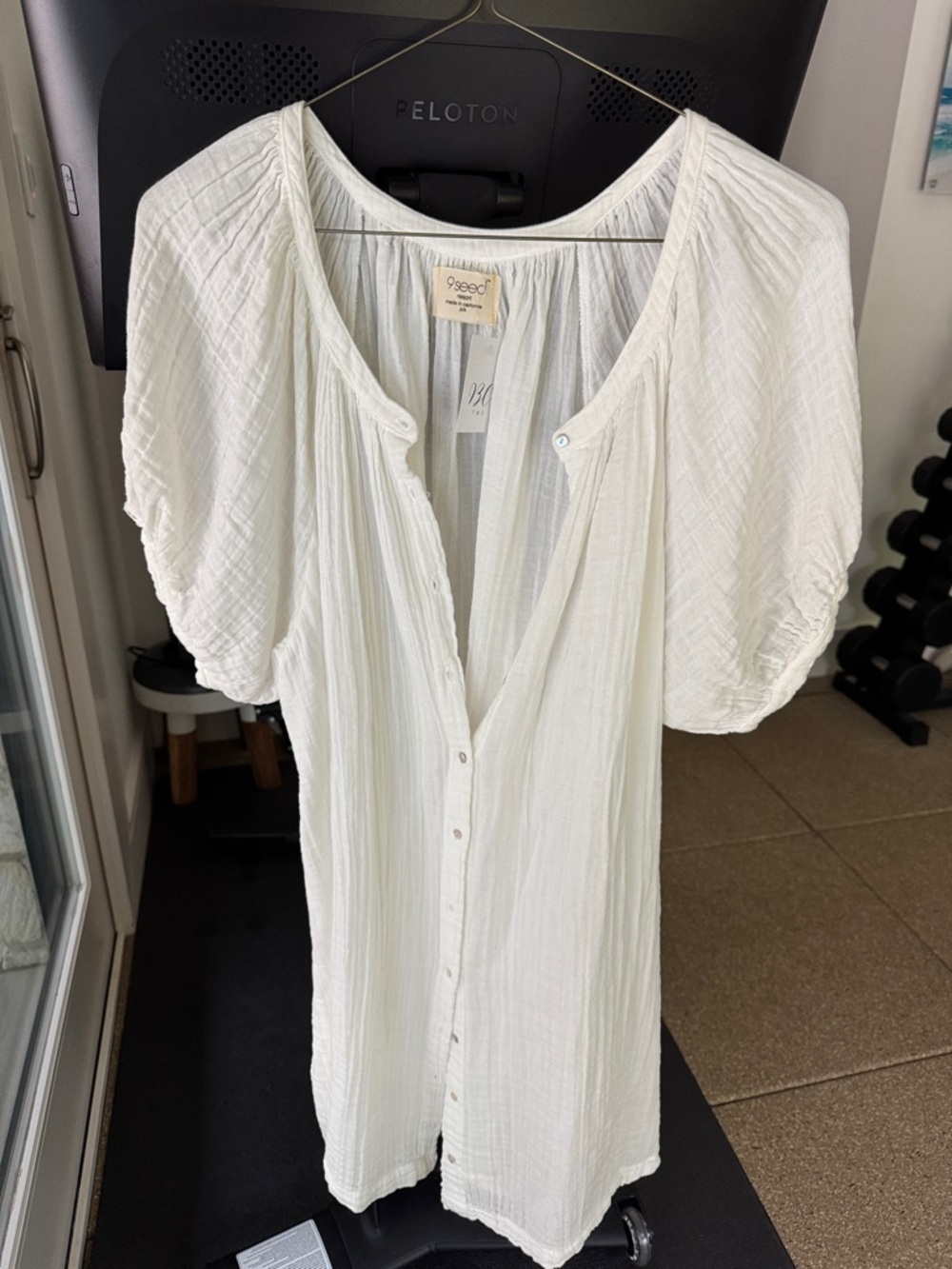 9 Seed resort Cream white Button-Front Cotton Gauze Tunic